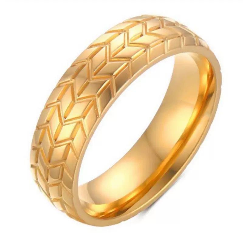 Tire Pattern Titanium Band - 18k Gold Plated