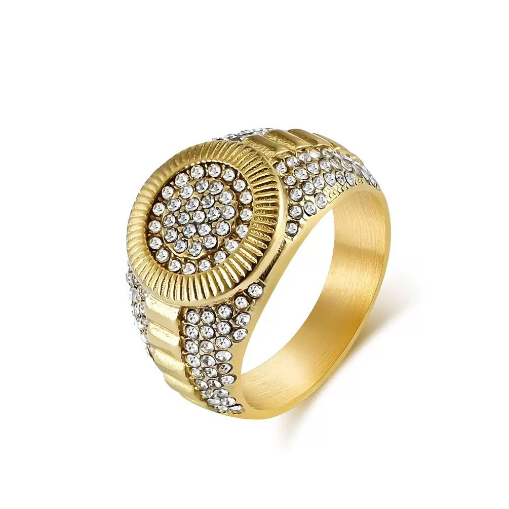 Titanium Rhinestone Men's Ring - 18K Gold Plated