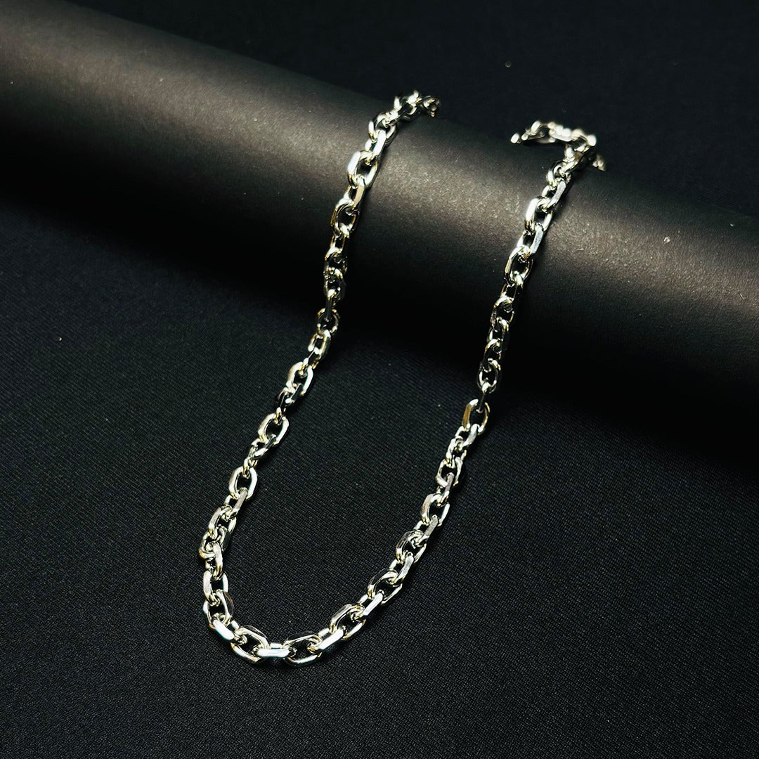Oval Anchor Chain (18K White Gold Rhodium Plating) - 7 MM