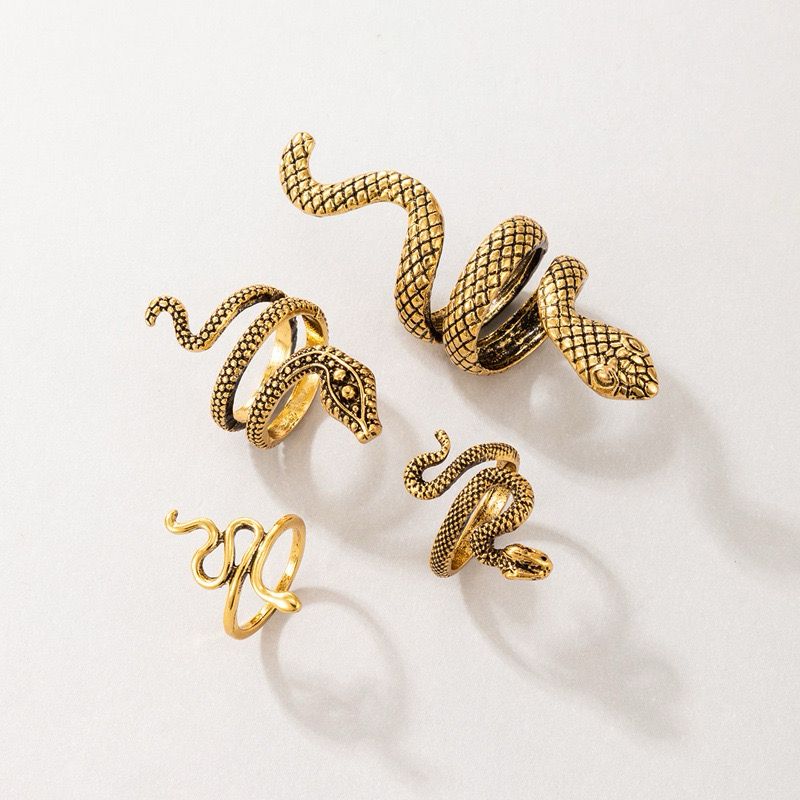 Snake-Themed Ring Set Of 4