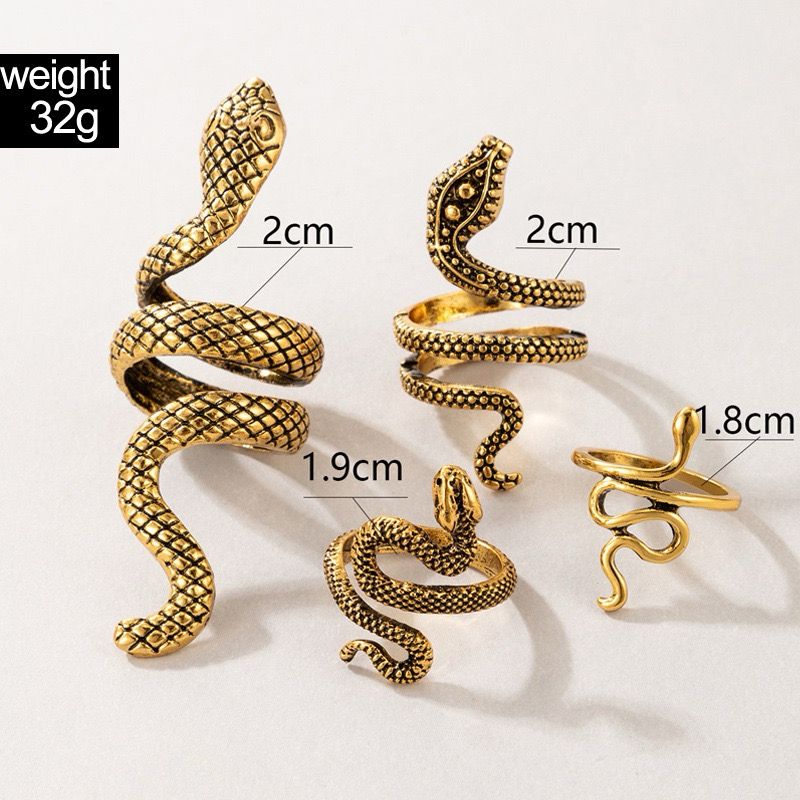 Snake-Themed Ring Set Of 4