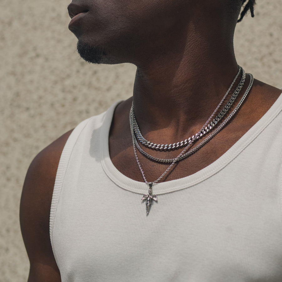 CHERUB (SILVER) PENDANT+CHAIN - 18K White Gold Plating