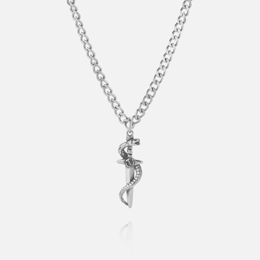 SERPENT (SILVER) PENDANT+CHAIN - 18K White Gold Plating