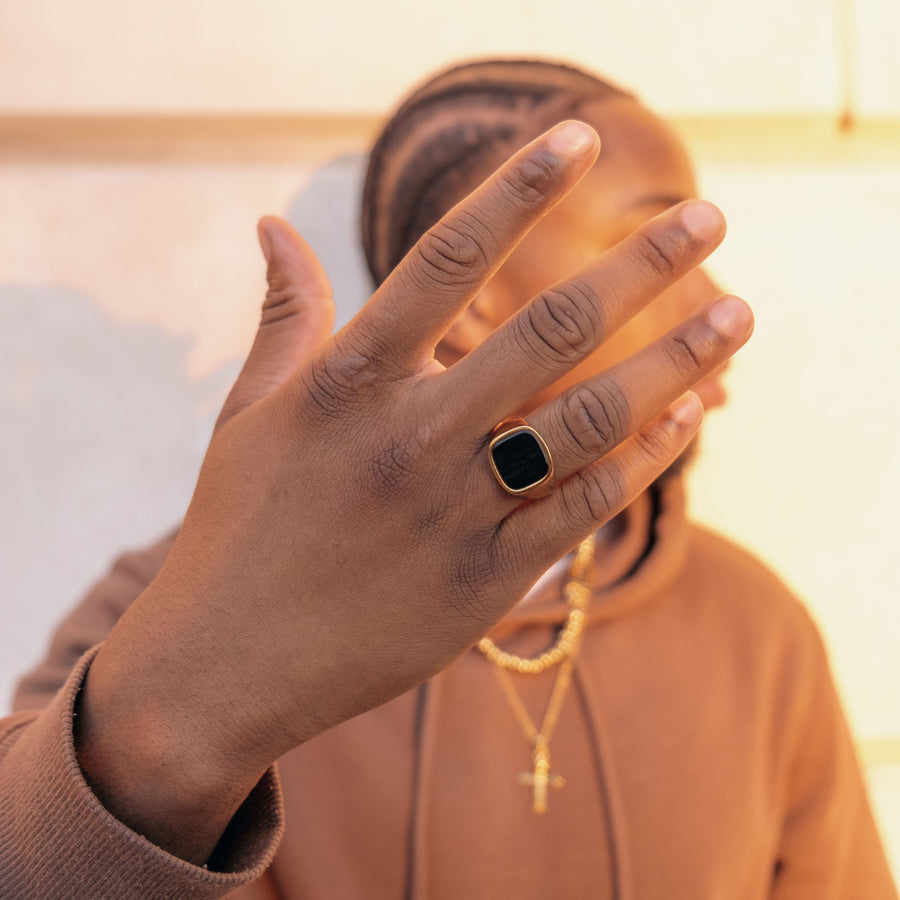 SQUARE ONYX RING (GOLD) - 18K Gold Plating