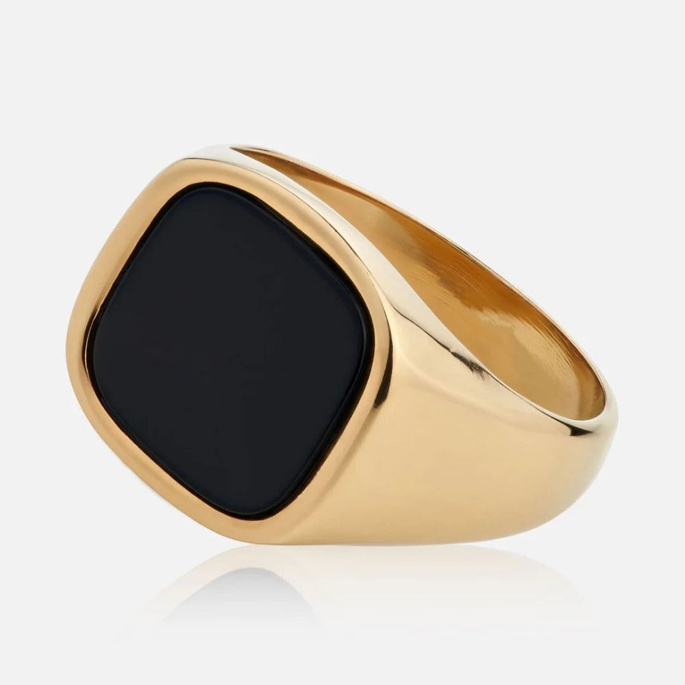 SQUARE ONYX RING (GOLD) - 18K Gold Plating