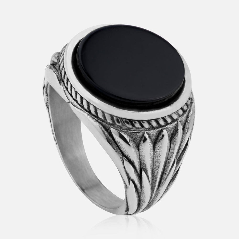 WREATH ONYX RING (SILVER) - 18K White Gold Plating