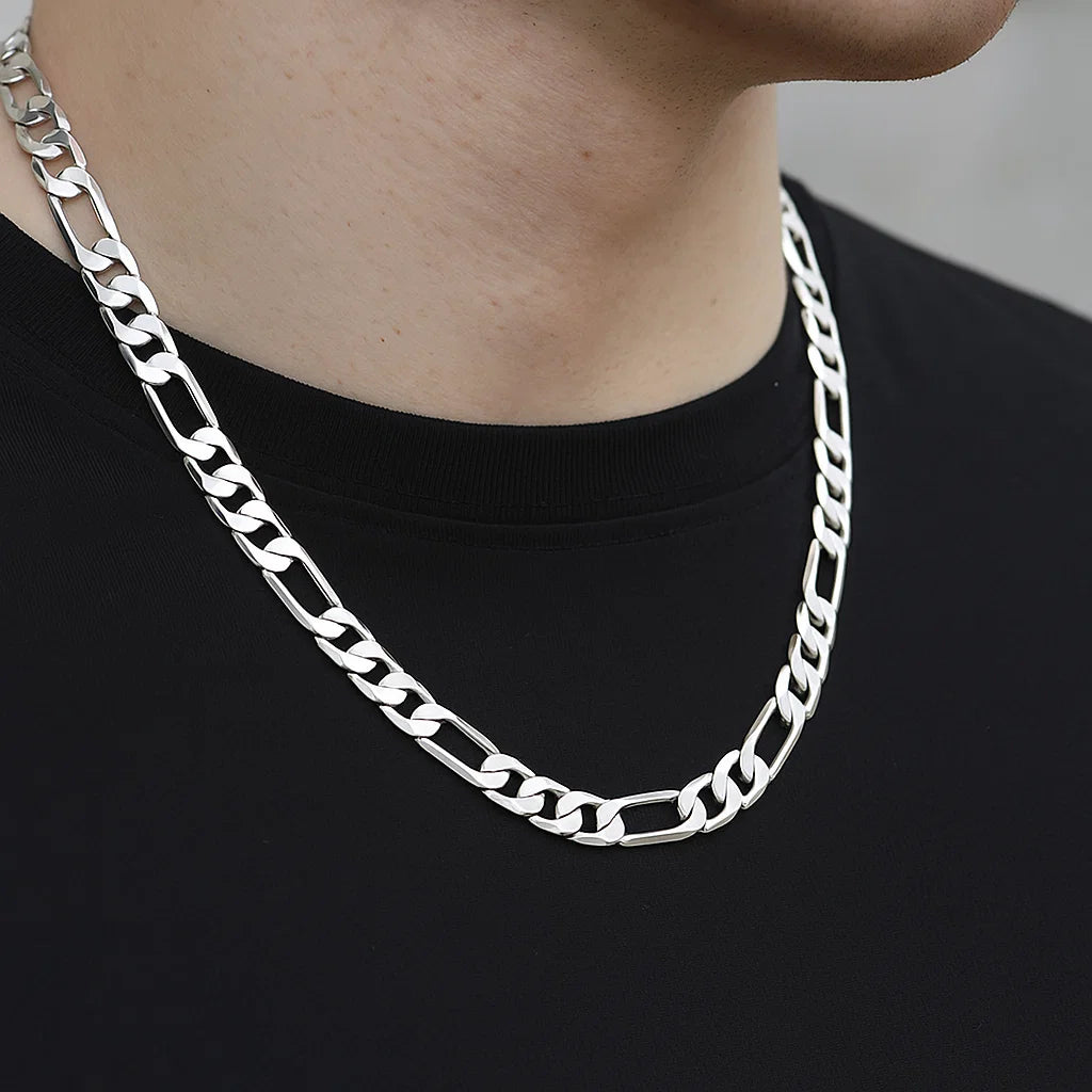 Timeless Figaro Chain (18K White Gold Rhodium Plating ) 8.5 MM