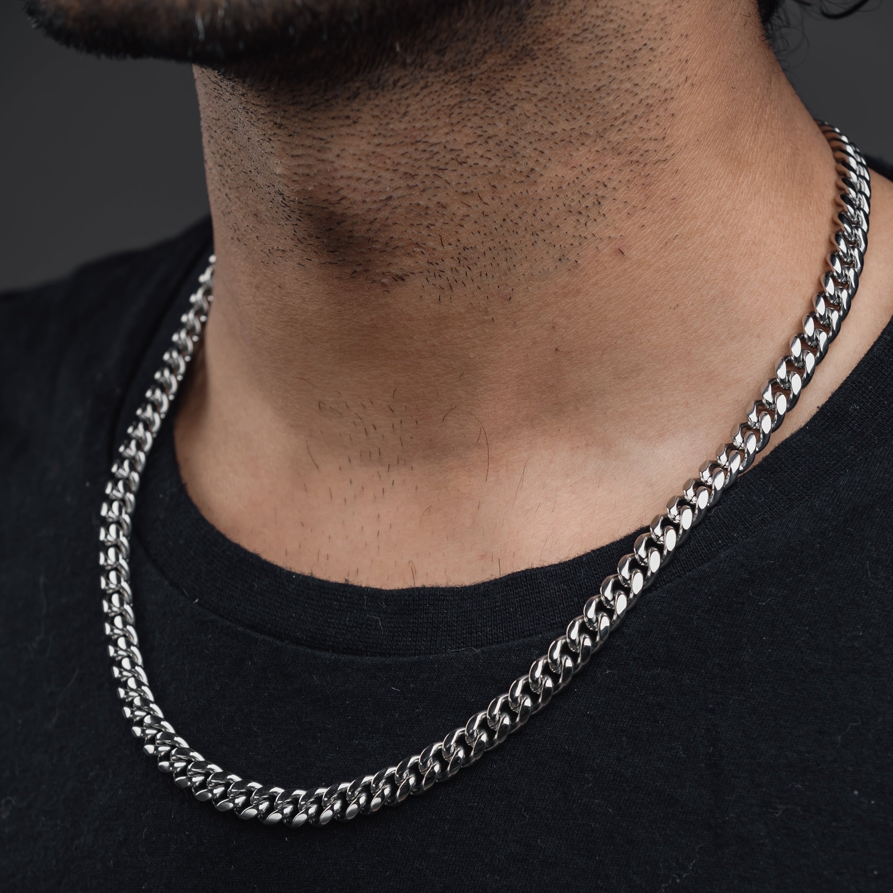 CUBAN CHAIN( 18K White Gold Rhodium Plating ) 8MM
