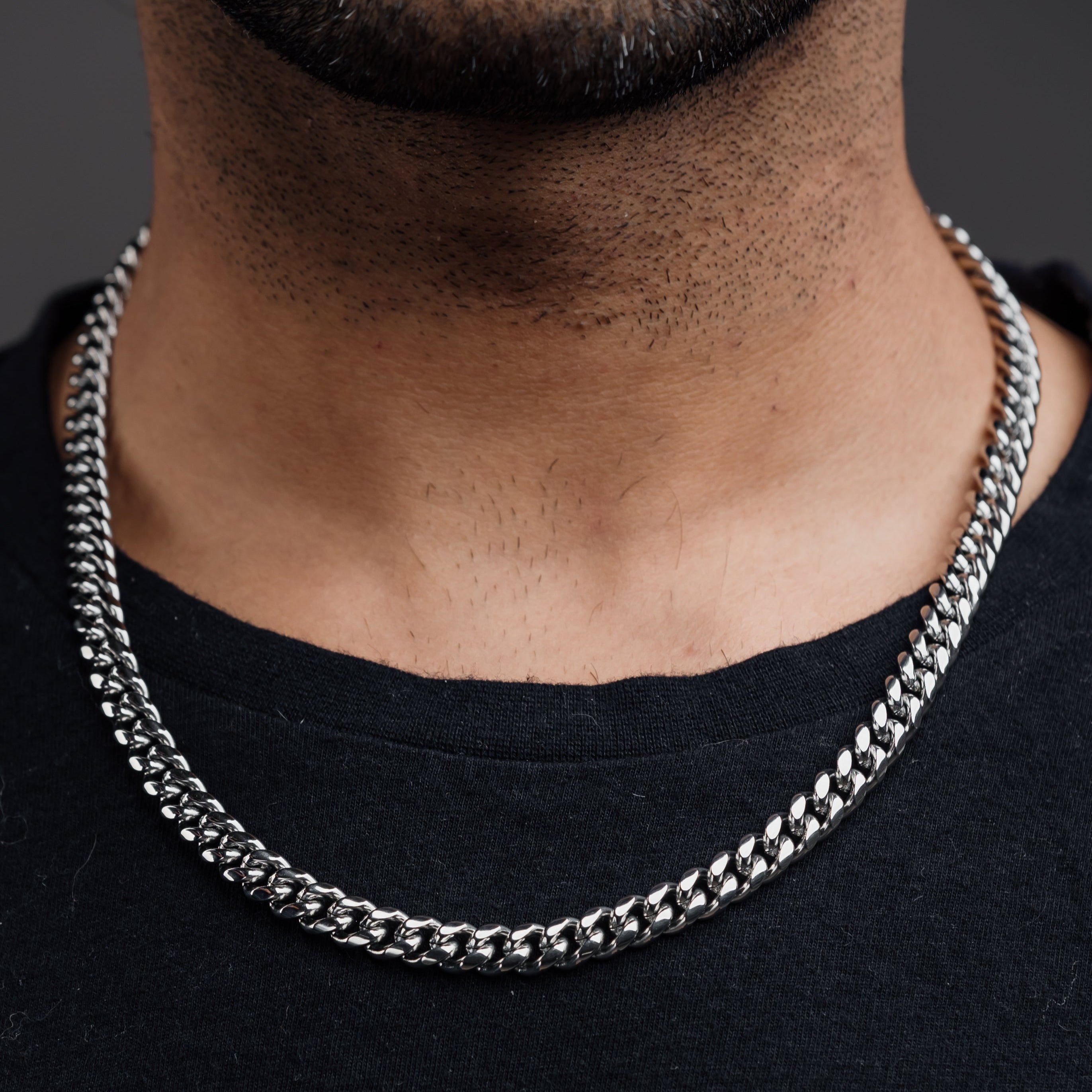 CUBAN CHAIN( 18K White Gold Rhodium Plating ) 8MM