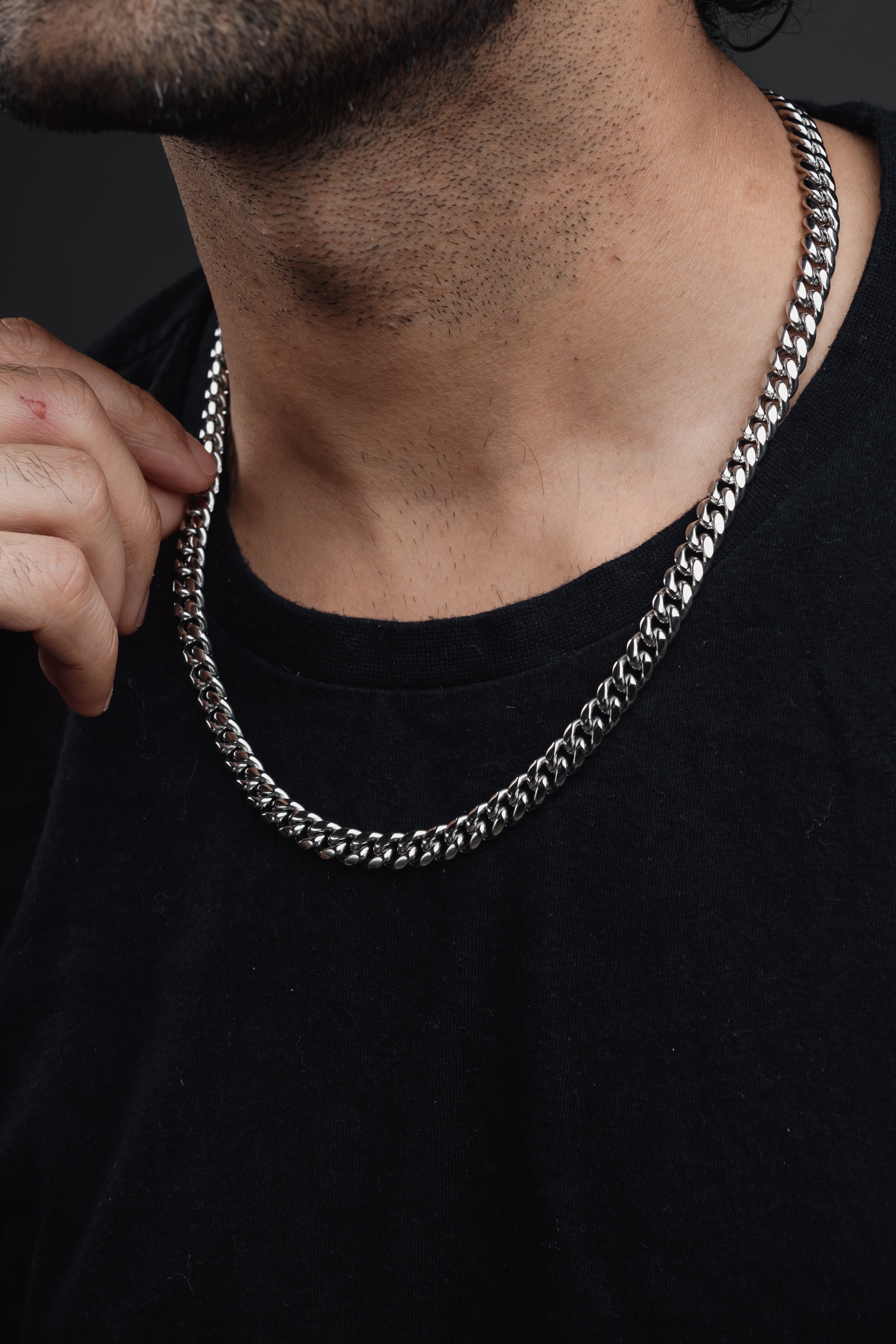 CUBAN CHAIN( 18K White Gold Rhodium Plating ) 8MM