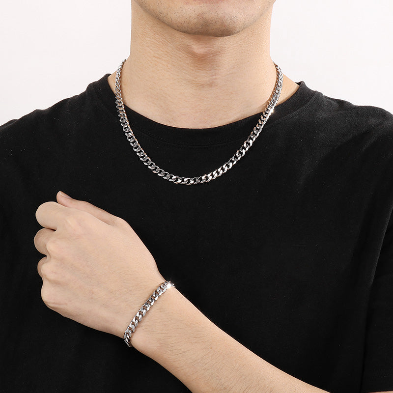 Men’s Chain and Bracelet - 7 mm - 18k Gold Plated