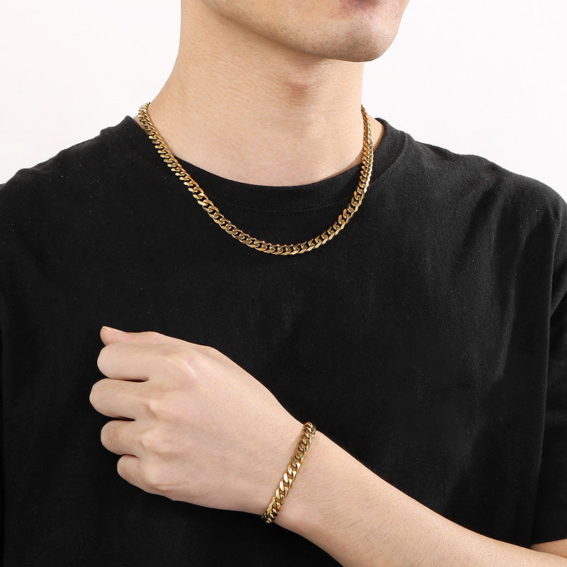 Men’s Chain and Bracelet - 7 mm - 18k Gold Plated