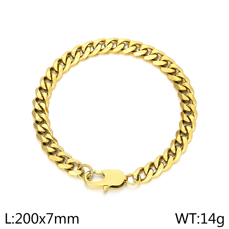 Men’s Chain and Bracelet - 7 mm - 18k Gold Plated
