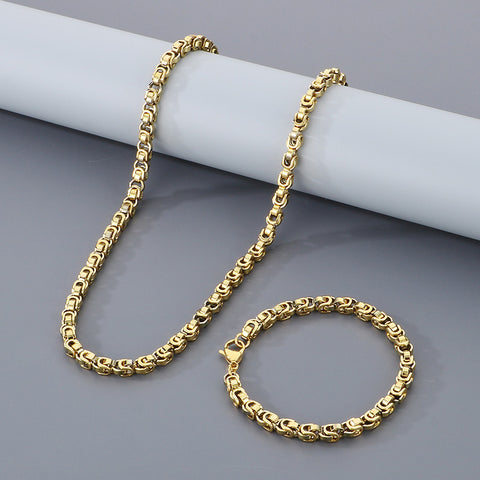 Bamboo Mens's Gold Plated Chain and bracelet. - 18K Gold Plated