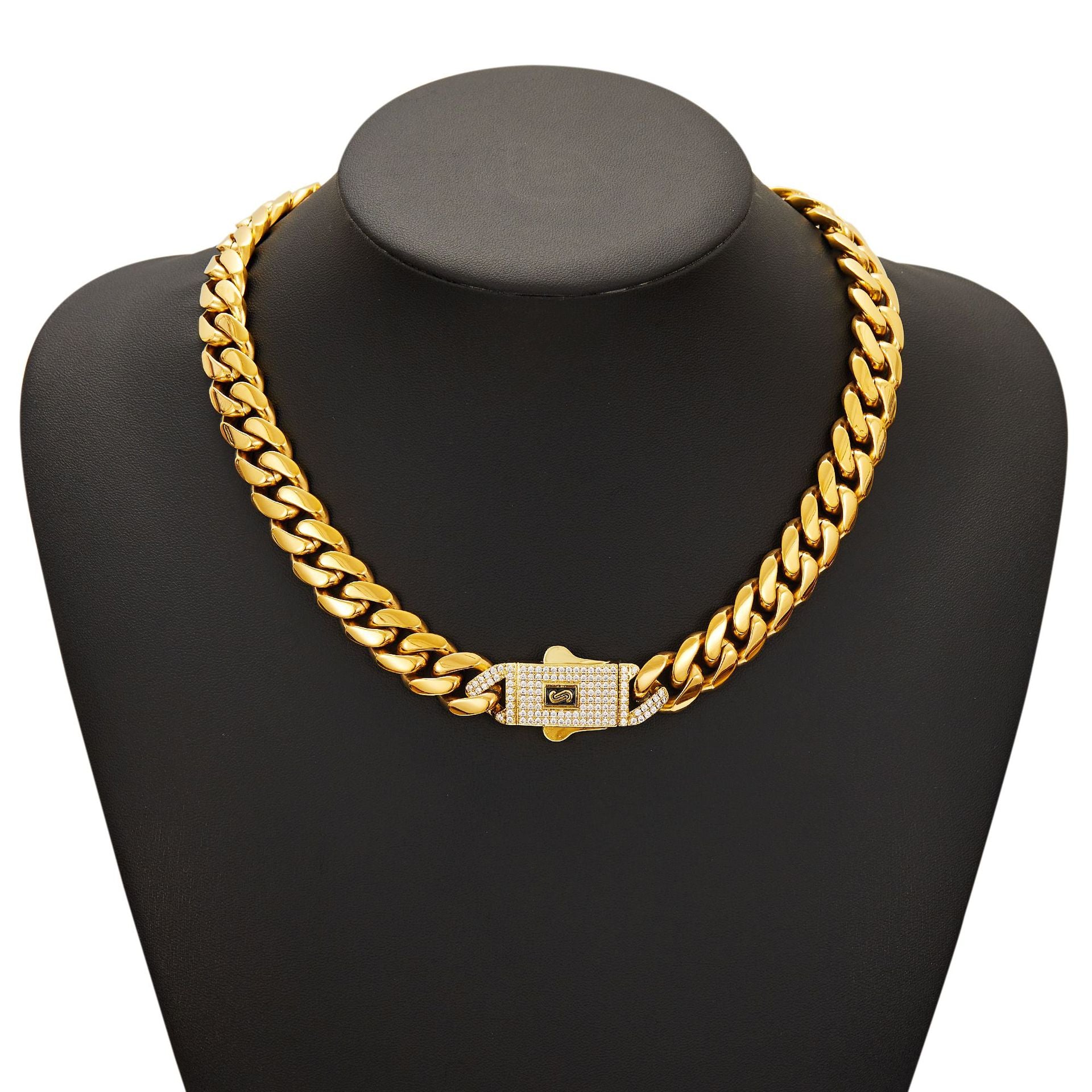 Cuban Link curb Chain with zircon - 18K Gold Plated - 12mm