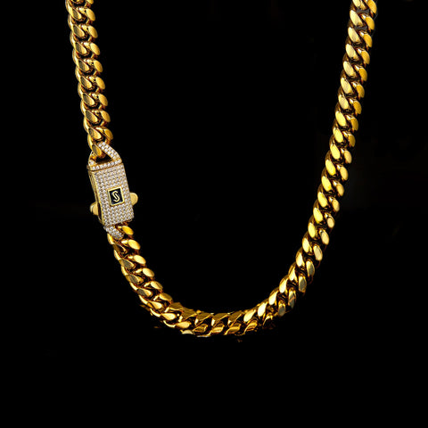 Cuban Link curb Chain with zircon - 18K Gold Plated - 12mm