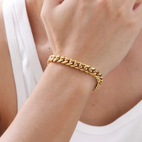 Classic Gold Cuban Bracelet -  18K Gold Plated - 12mm