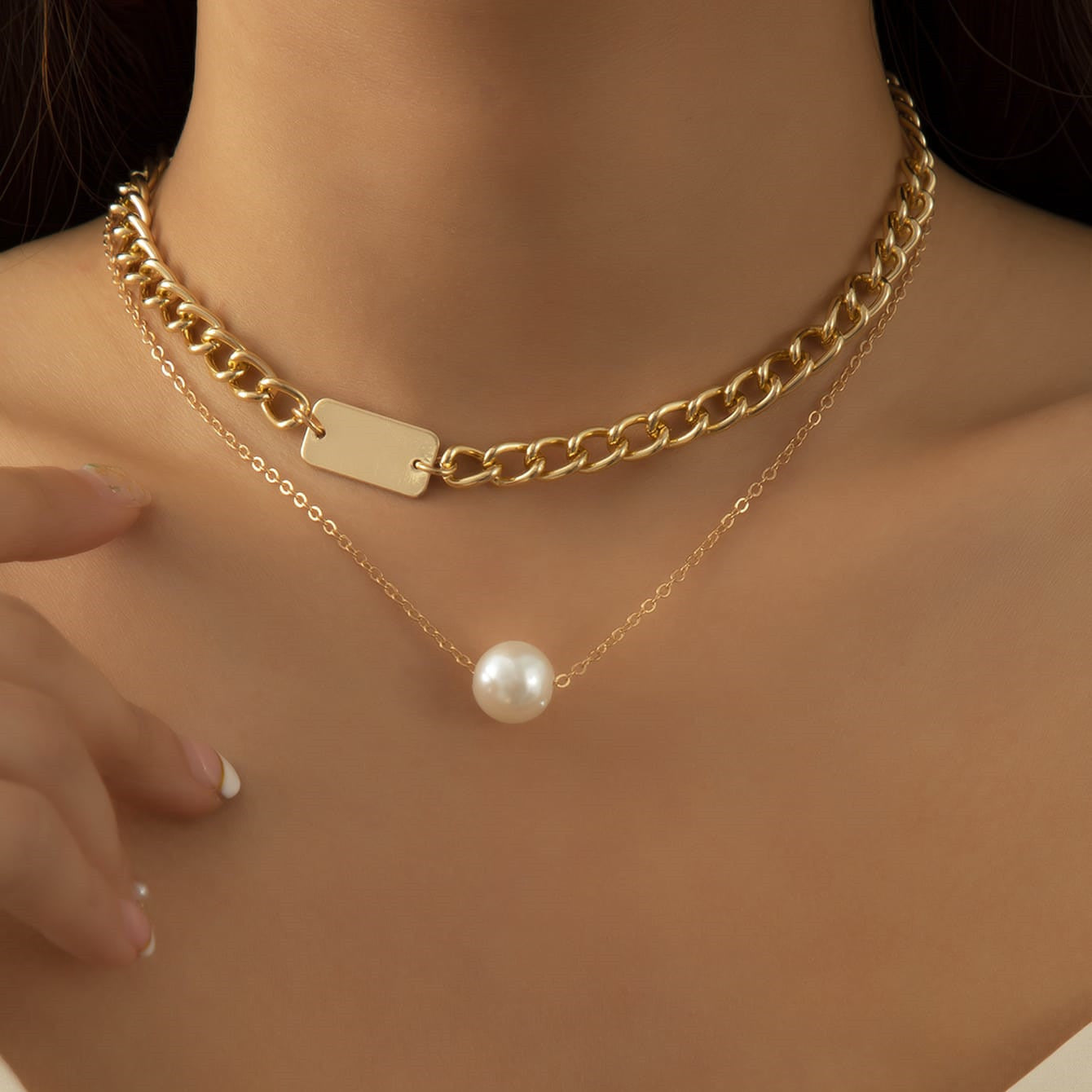 Pearl & Cuban Link Duo Necklace