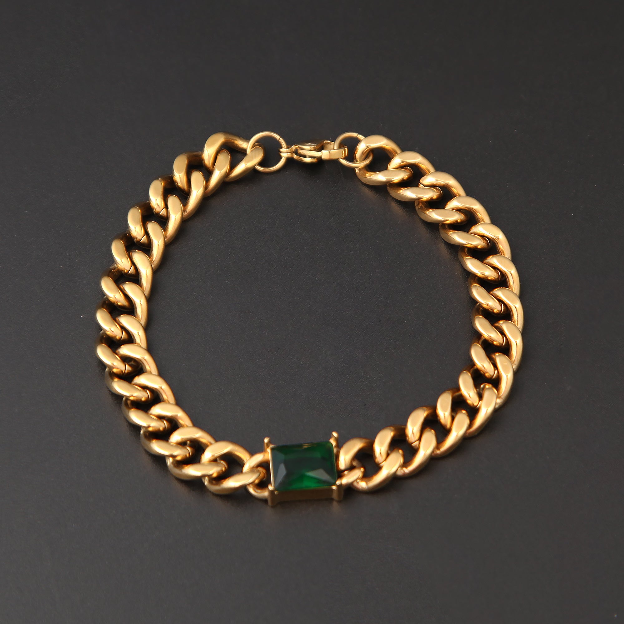 Cuban Bracelet With Green Stone - 8 MM