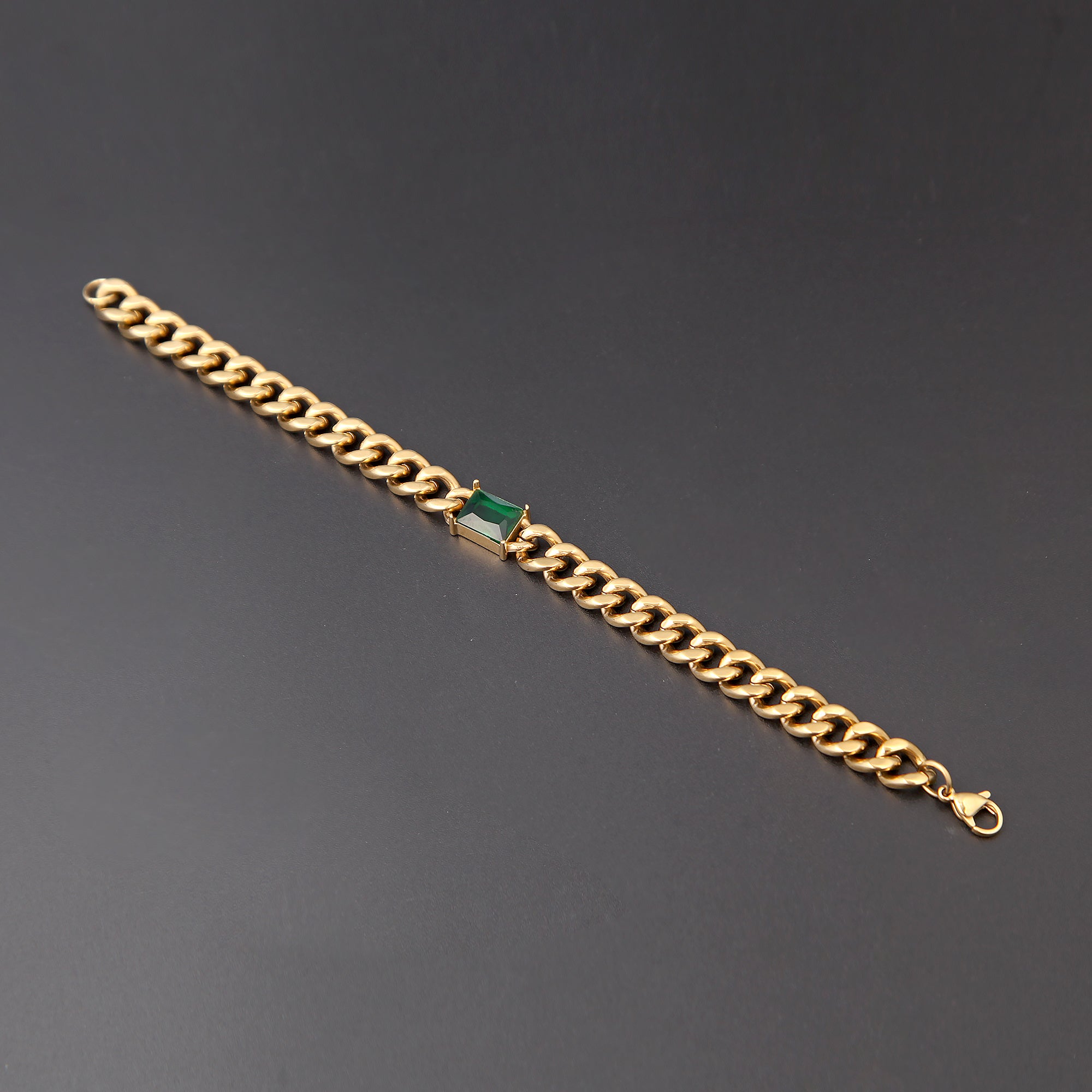 Cuban Bracelet With Green Stone - 8 MM