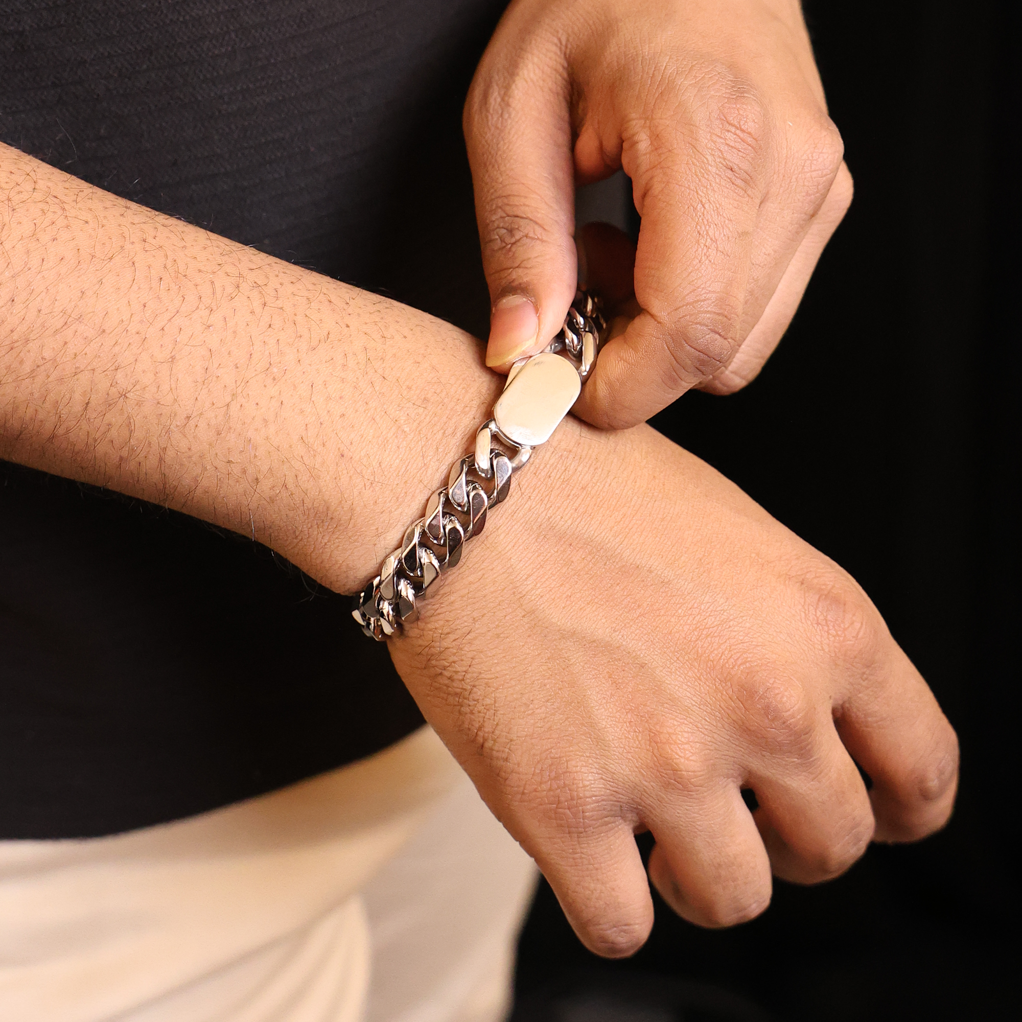 CUBAN BRACELET (18K WHITE GOLD RODIUM PLATING)  12MM