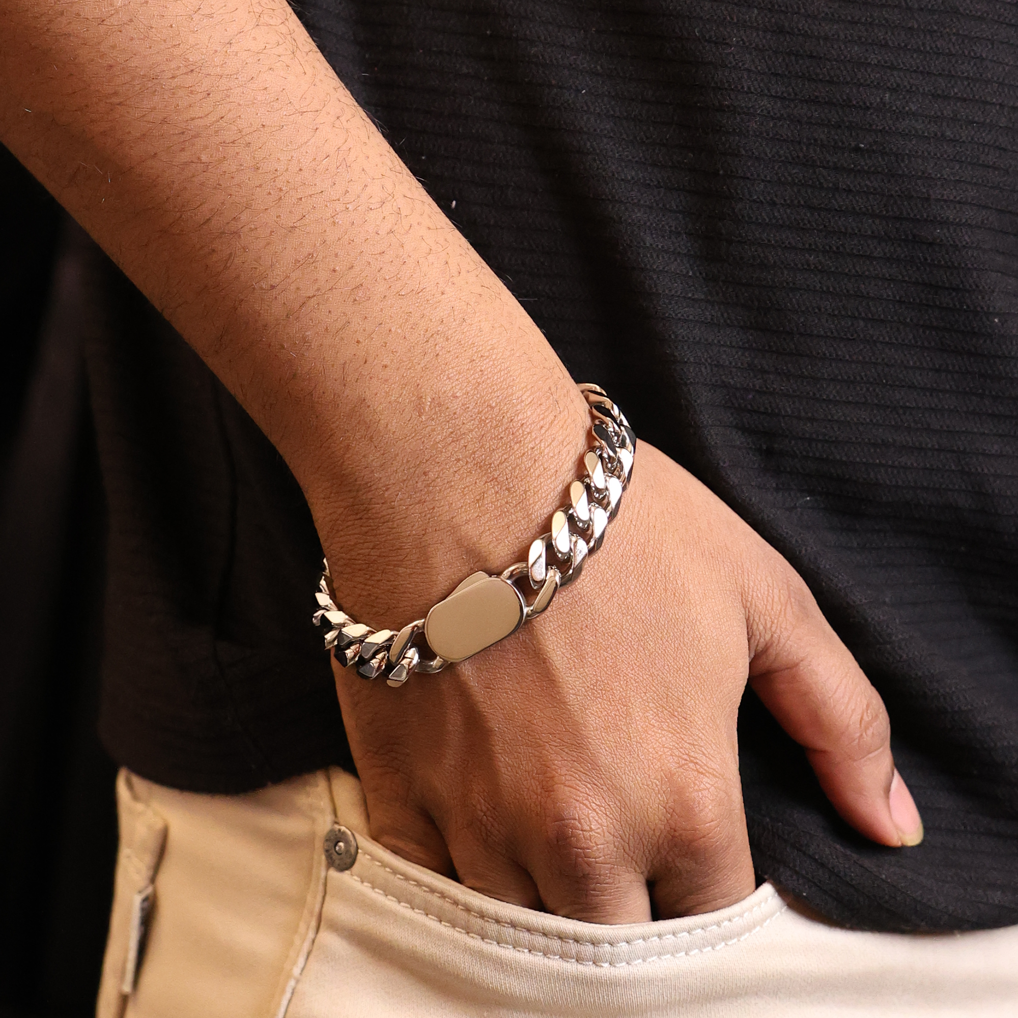 CUBAN BRACELET (18K WHITE GOLD RODIUM PLATING)  12MM