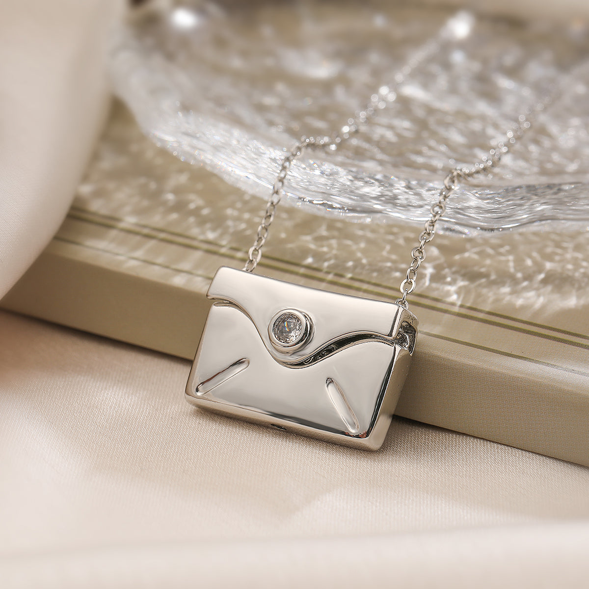 Envelope Love Pendant (18K White Gold Plating)