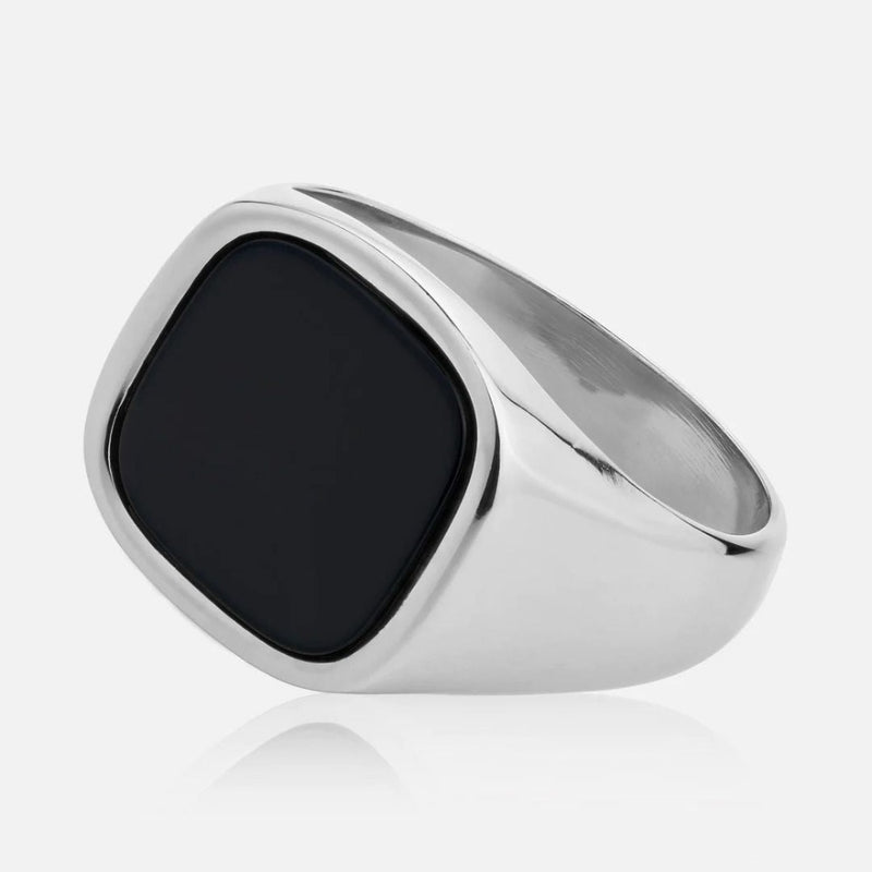 SQUARE ONYX RING (SILVER)