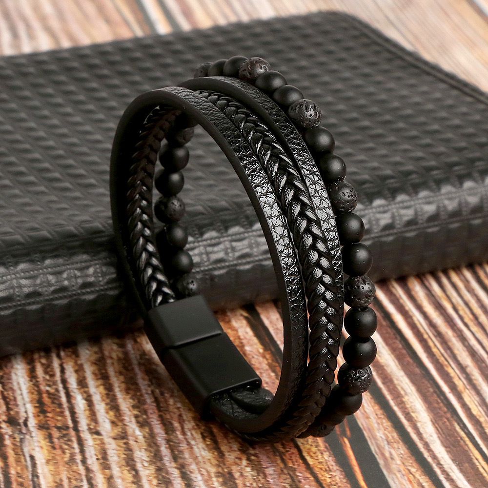 Classic Leather Bracelet With Bead