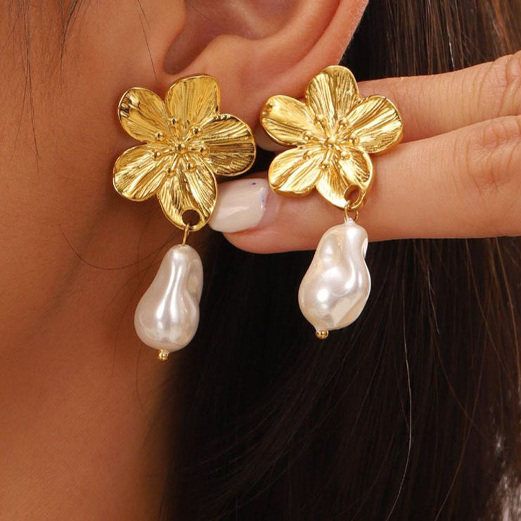 Pearl Blossom Drop Earrings