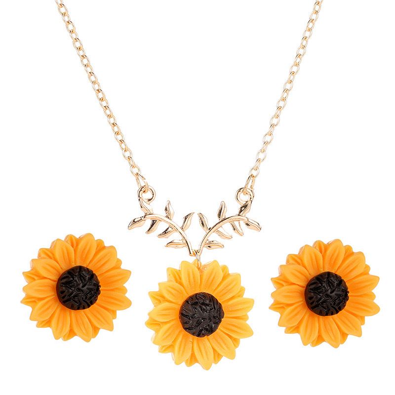 Sunflower Pendant Earring Set