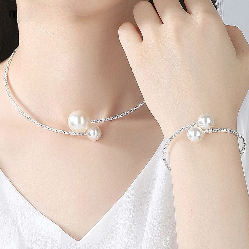 Tennis Pearl Set - Necklace and Bracelet
