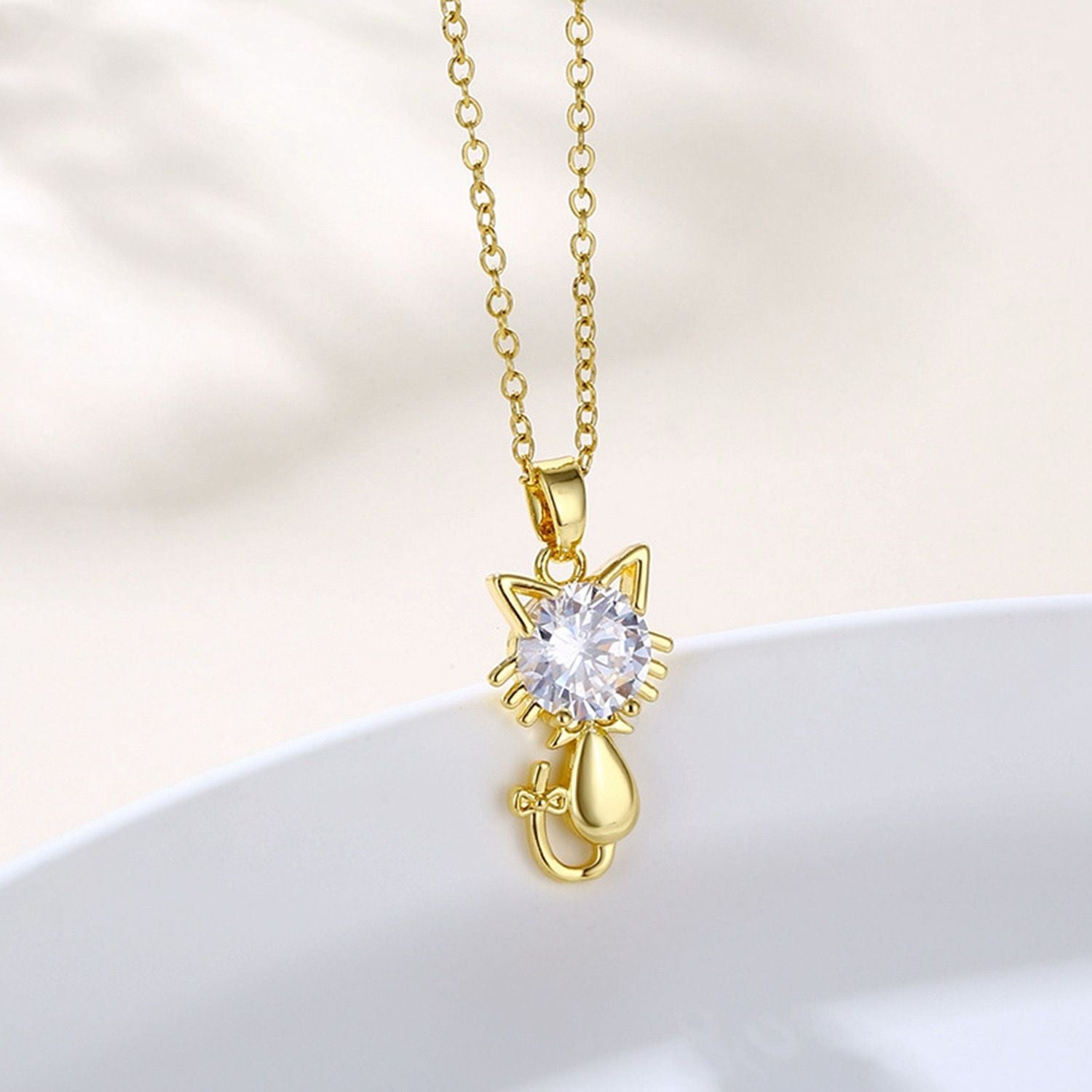 CUTE CAT Pendant (zircon) - 18K Gold Plated