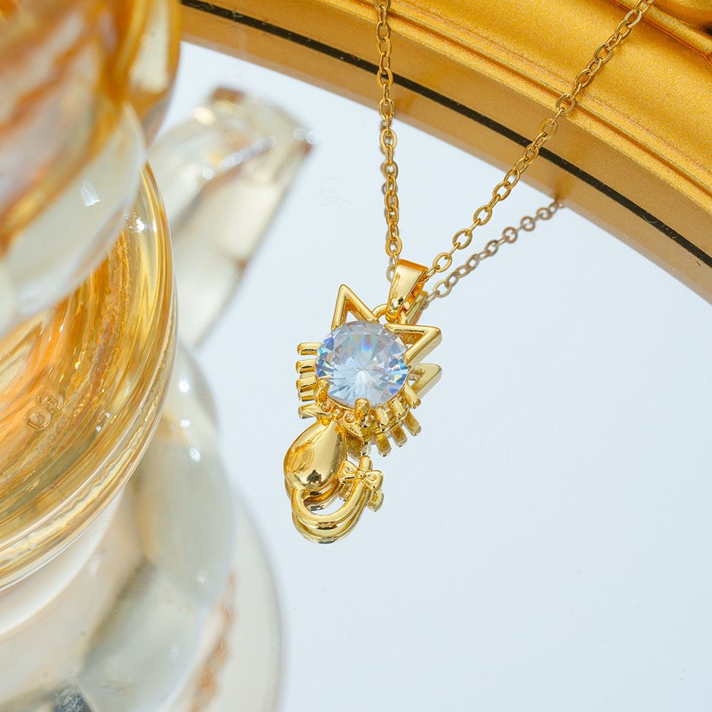 CUTE CAT Pendant (zircon) - 18K Gold Plated