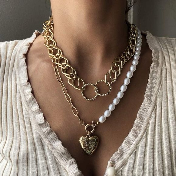 Double Layer Heart Pearl Necklace