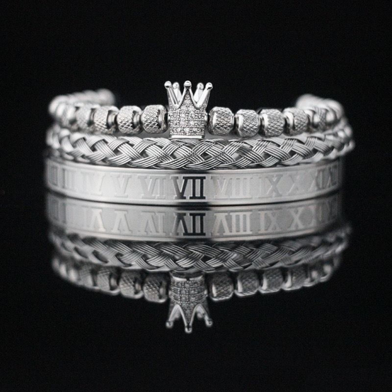 Silver Crown Bracelet - Set Of 3