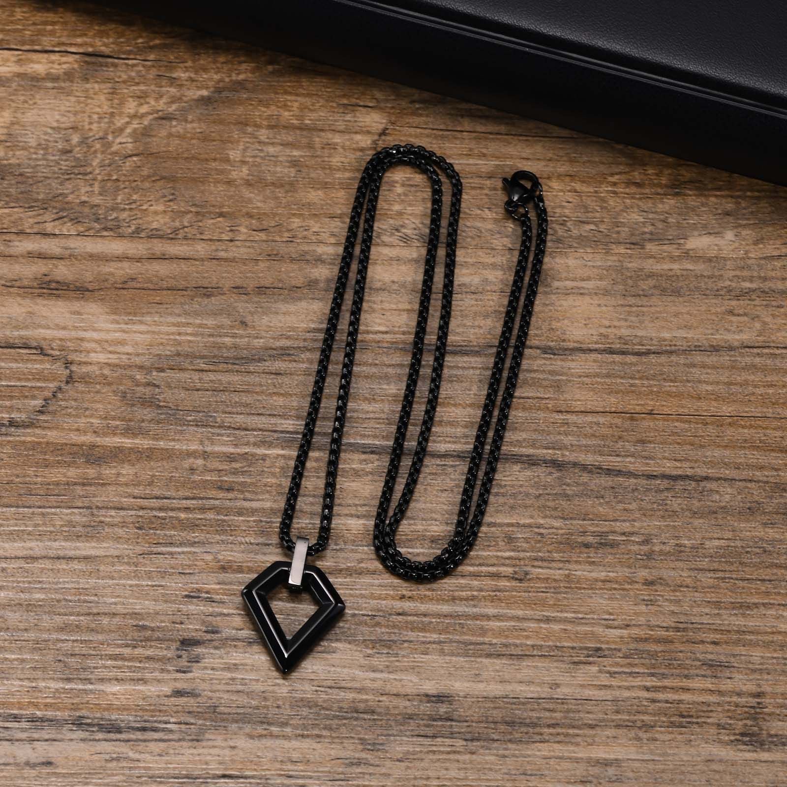 Black Diamond Shaped (Pendant + Chain) - 18K Gold Plated