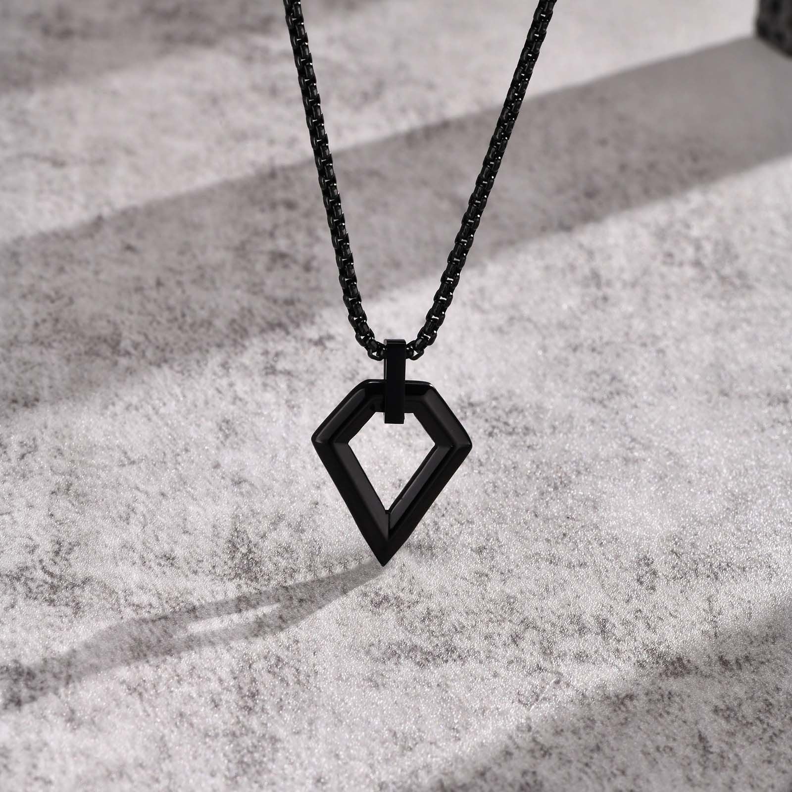 Black Diamond Shaped (Pendant + Chain) - 18K Gold Plated