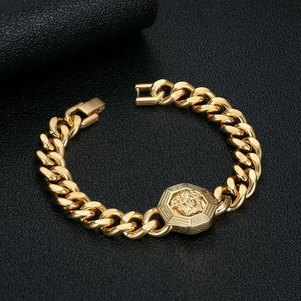 Medusa Cuban Men’s Bracelet - Titanium (18k gold Plated)