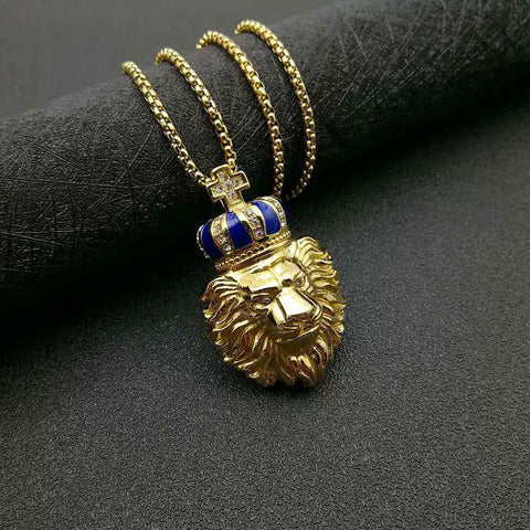 Lion Head ( Chain + Pendant) - Titanium - 18K Gold Plated