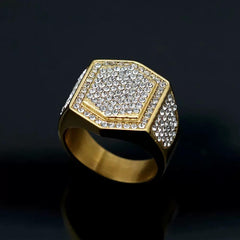 Men's Diamond Statement Ring - Titanium - 18k Gold Plating