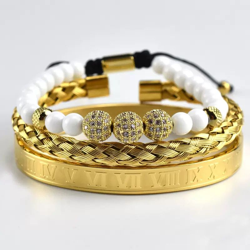 White Bead Roman Bracelet