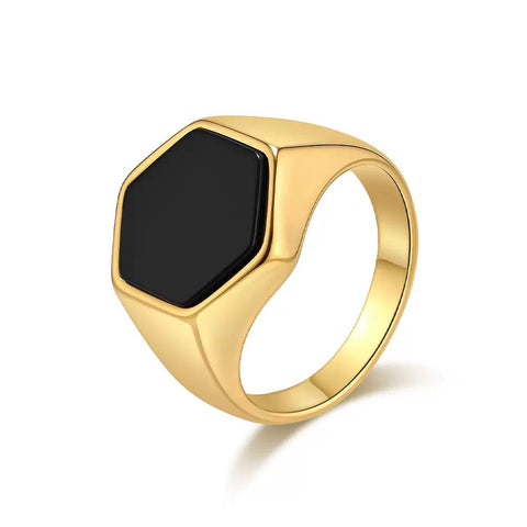 Hexagon Signet Men's Ring - 18K Gold Plated