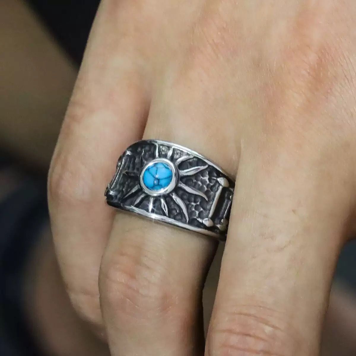 Vintage Turquoise Sun Pattern Ring