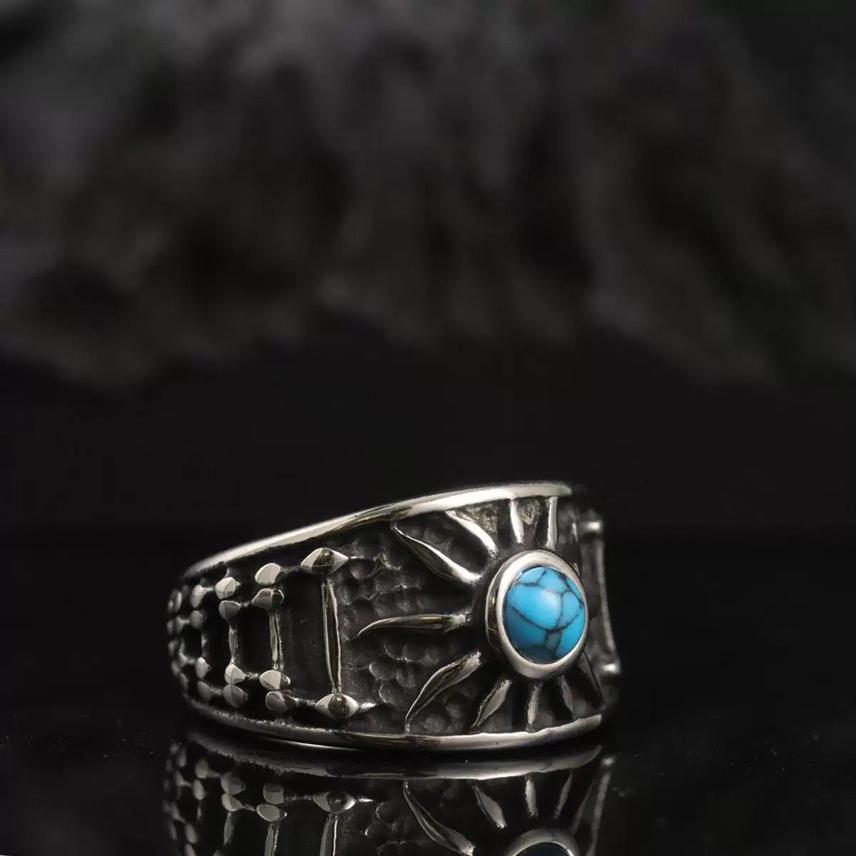 Vintage Turquoise Sun Pattern Ring