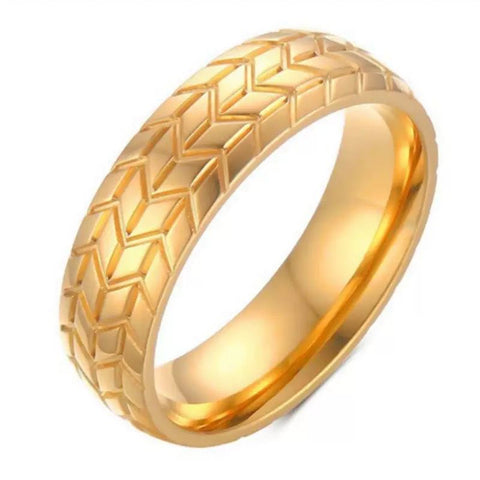 Tire Pattern Titanium Band - 18k Gold Plated