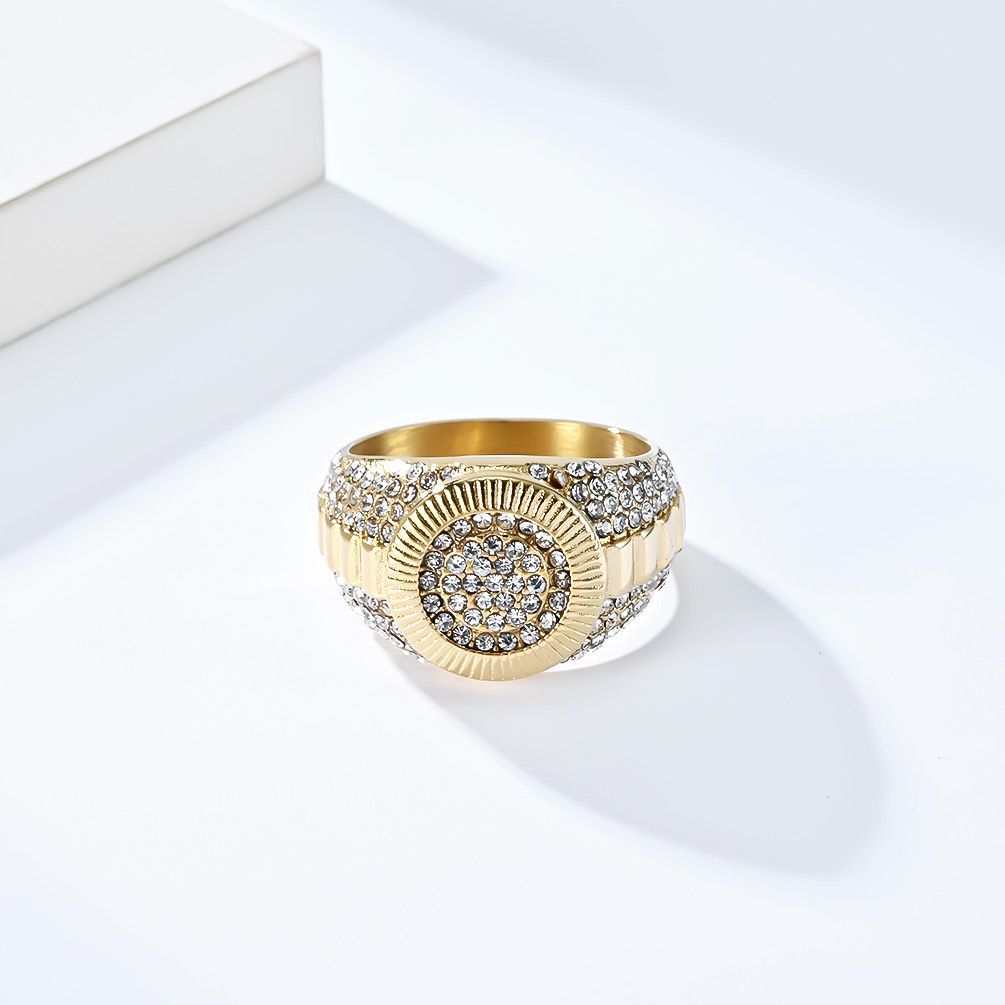 Titanium Rhinestone Men's Ring - 18K Gold Plated