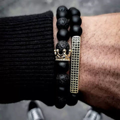 Premium Copper Beaded Men's Dual Bracelet