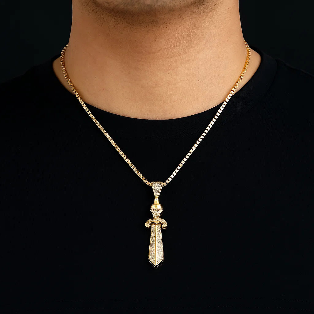 Zircon Sword ( Pendant + Chain) - 18K Gold Plated