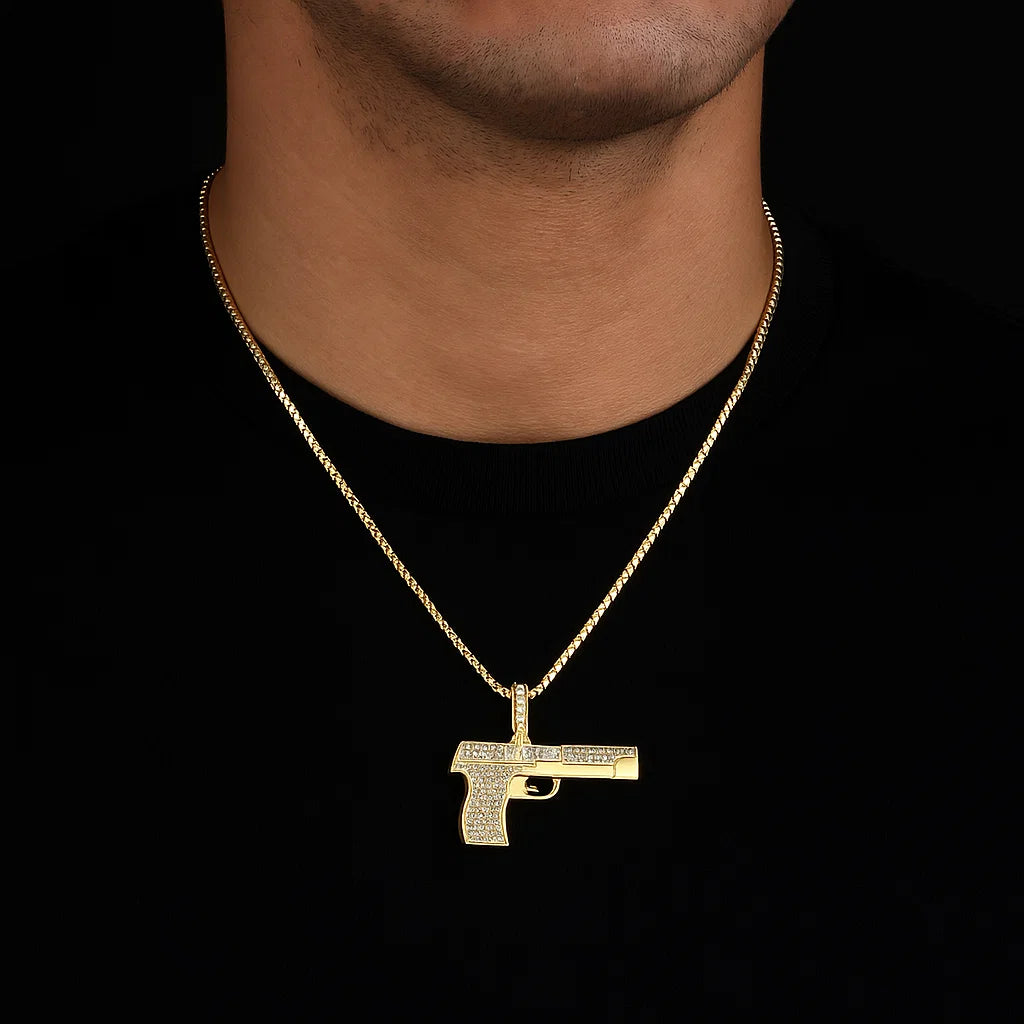 Zircon GUN (PENDANT + Chain)  - 18k Gold Plated
